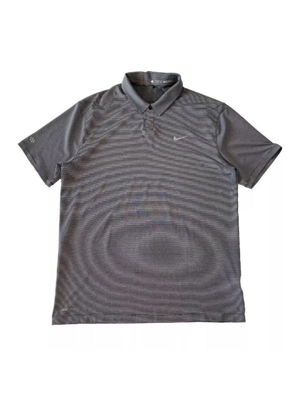 Nike Tiger Woods TW Dri-Fit Polo Shirt Men's L Black/Gray Stripe Snap Button
